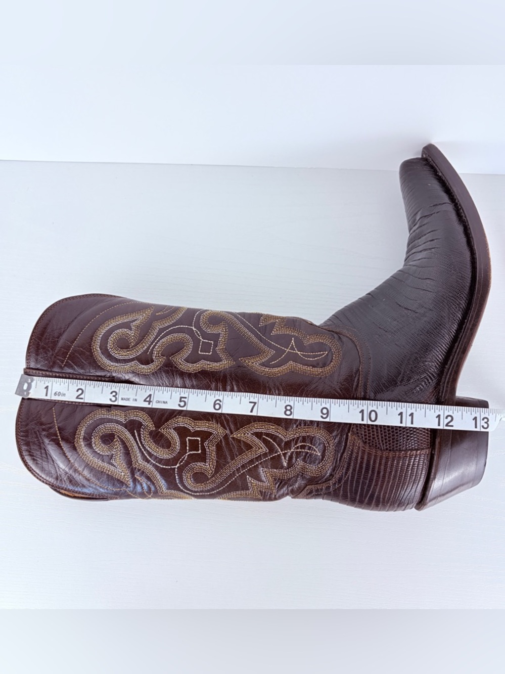 Ferrini Lizard Snip Toe Cowboy Boots Leather Brown Rodeo Boho 8.5 B - Picture 12 of 12